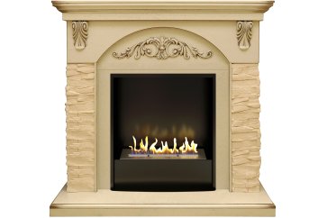 Биокамин в портале Firezo Bern Сланец крупный бежевый Алебастр темная патина, стандарт