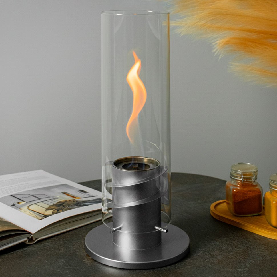 Настольный биокамин Свеча, серый Настольный биокамин Свеча, серый